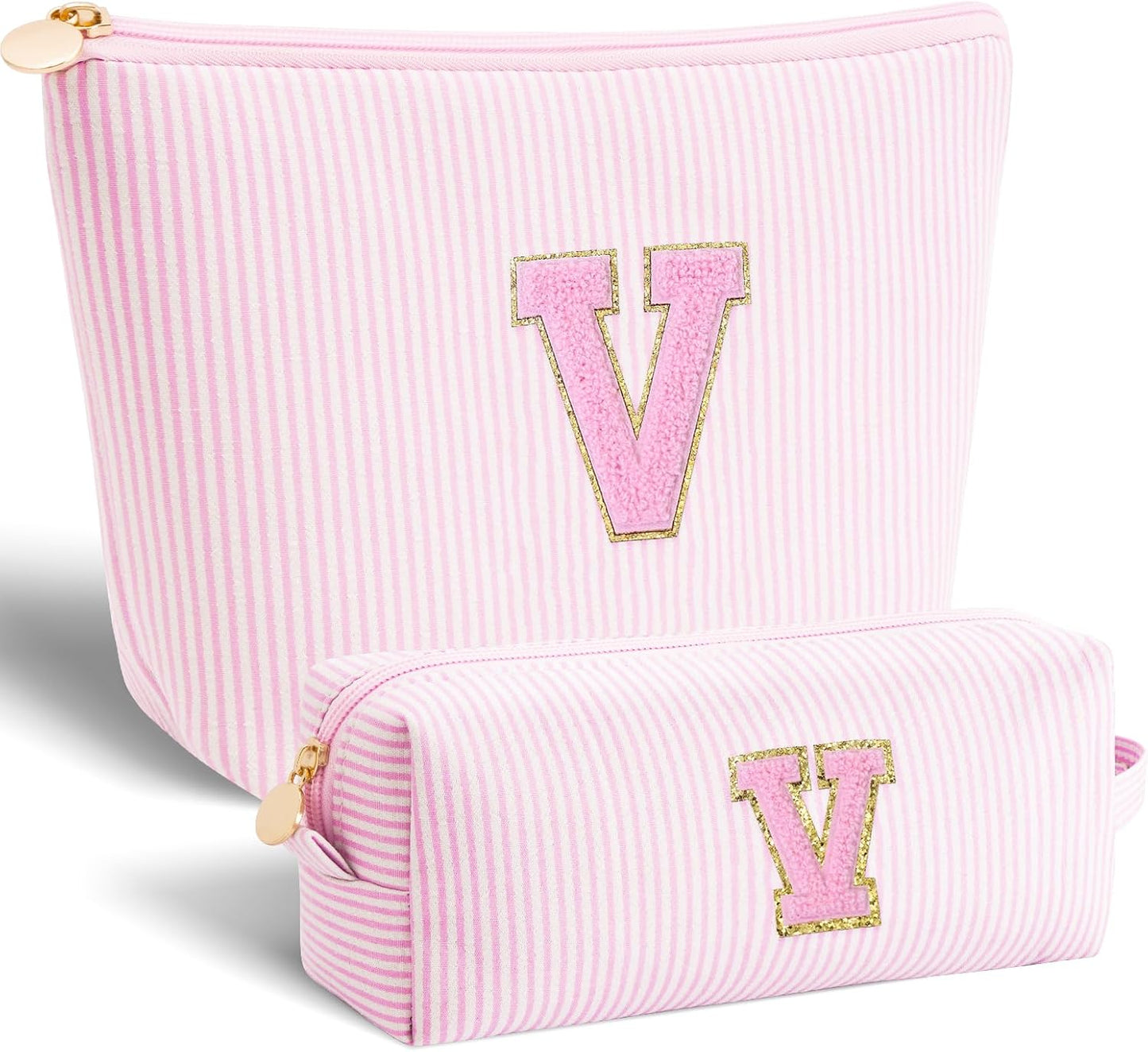 Personalized Makeup Bag for Women Girls - Fashion Cosmetic Bag Trendy Travel Toiletry Bag with Initials Letter - Teen Gifts - Pink,V