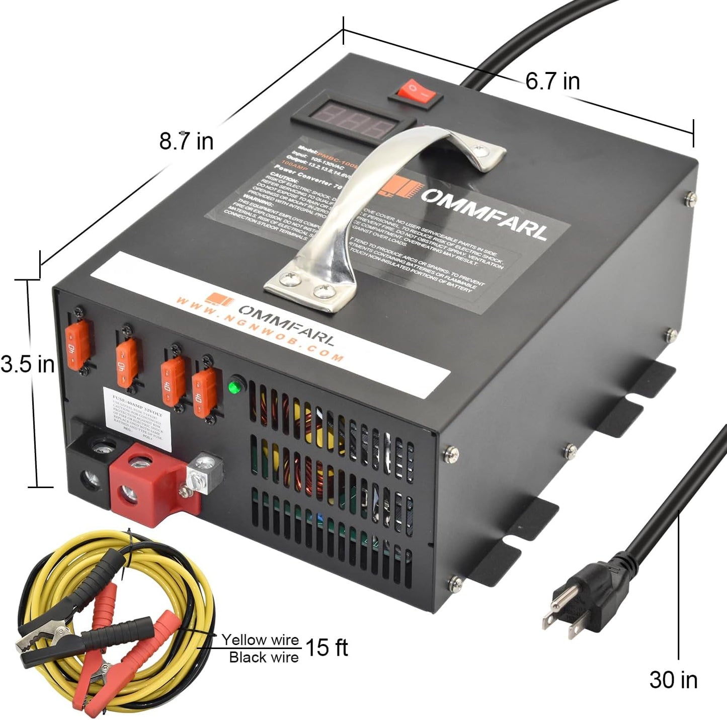 100 amp Power Converter for rv Camper with Handle and 15ft Cables,Battery Chargers with 3 Stage Smart Charging Mode for rv 110/120 VAC to DC 12V, with Voltage Display