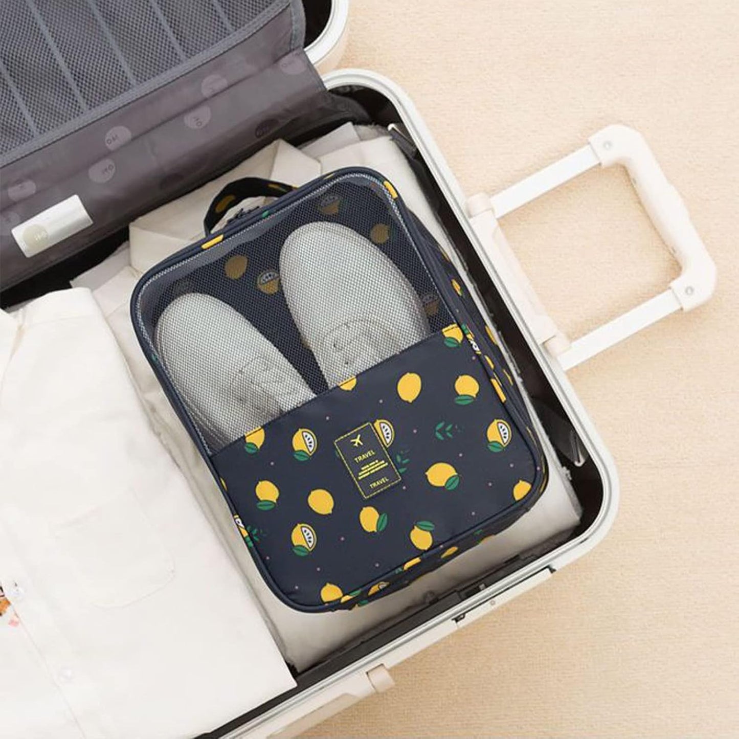 Shoe Bag for Travel, Travel Shoe Bag for Packing, Hold 3 Pairs of Shoes, Travel Essentials for Flying Shoe Organizer Shoe Storage Bag for Travel Light Black-lemon