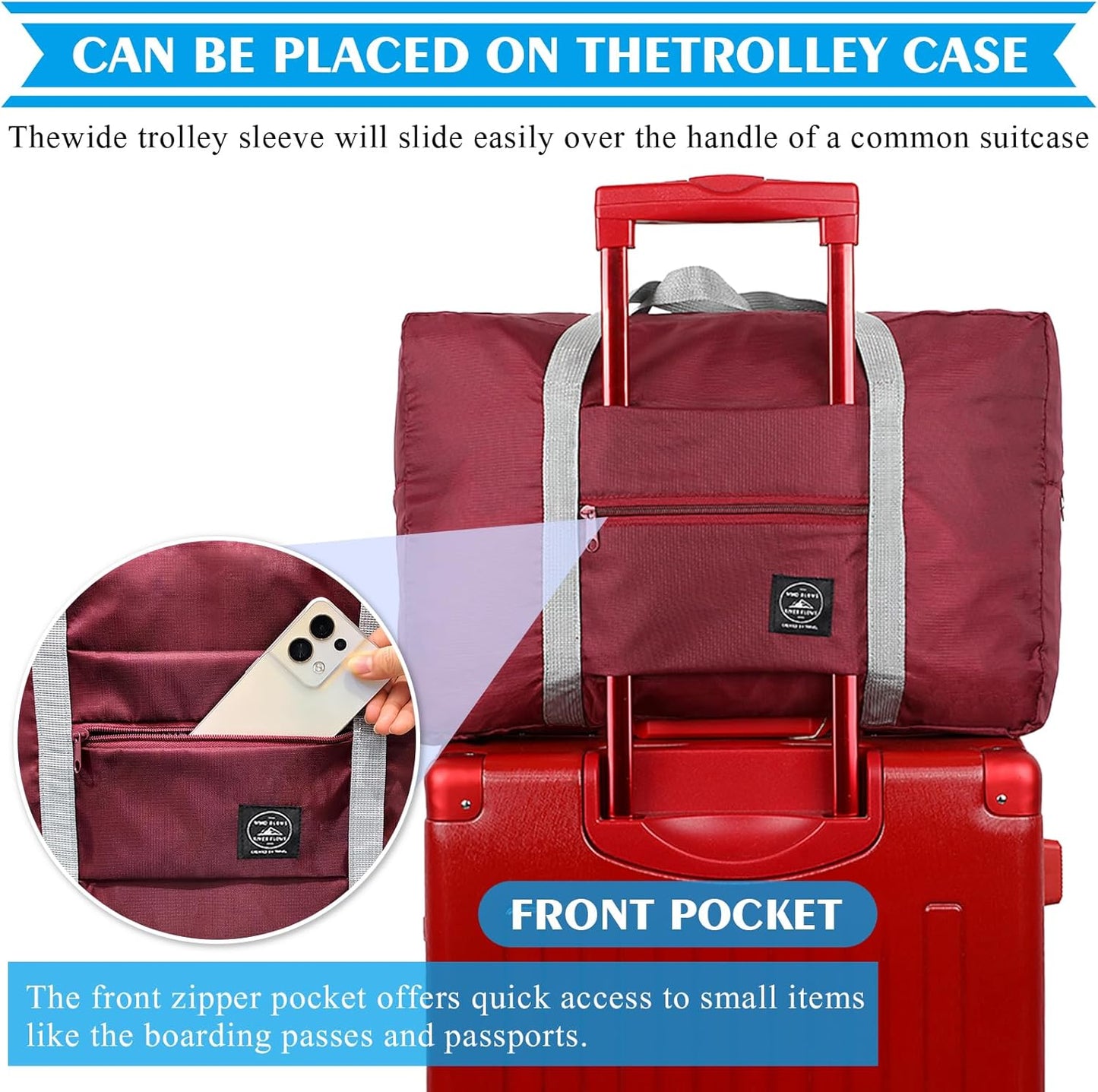 Travel Duffle Bag Tote Carry on Nylon Lightweight Foldable Travel Water Resistant Sports Gym Duffle Weekender Overnight Bag (Red+Pe bag)