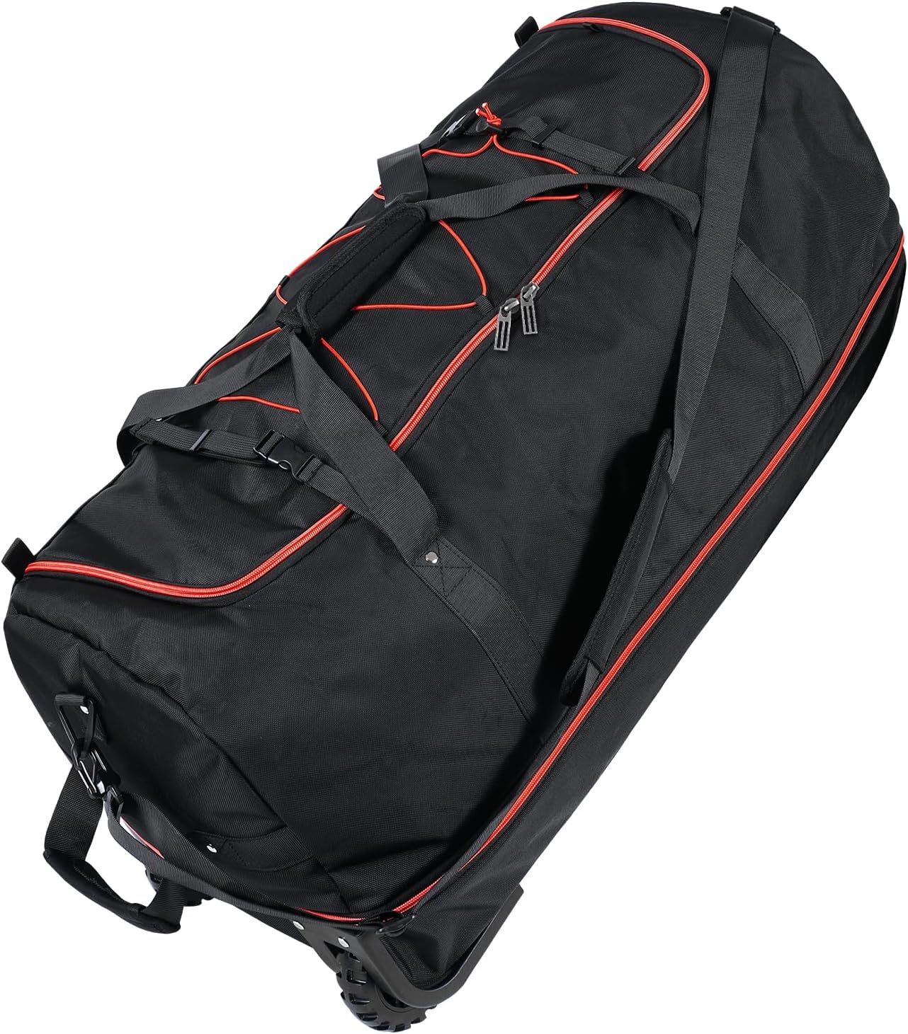 110L Expandable to 140L 32” Foldable Oxford Soft-Sided Rolling Duffle Bag with 2 Heavy-Duty Wheels,3 Large Compartments,Adjustable Shoulder Strap and Attached Organizer Pouch,Black Red