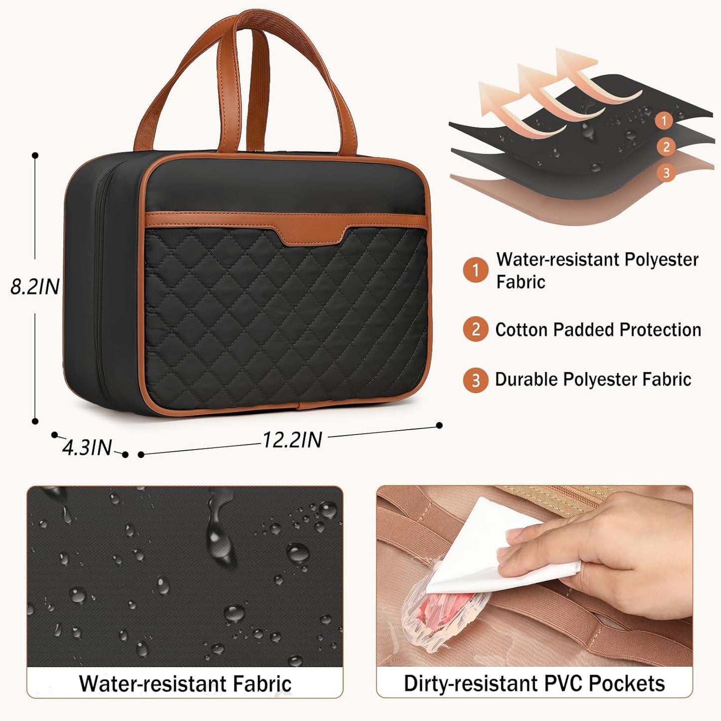 Travel Toiletry Organizer - Hanging Toiletry Bag for Full-sized Toiletries, Portable Water-resistant with Hanging Hook and 4 Compartments for Travel Essentials and Cosmetics