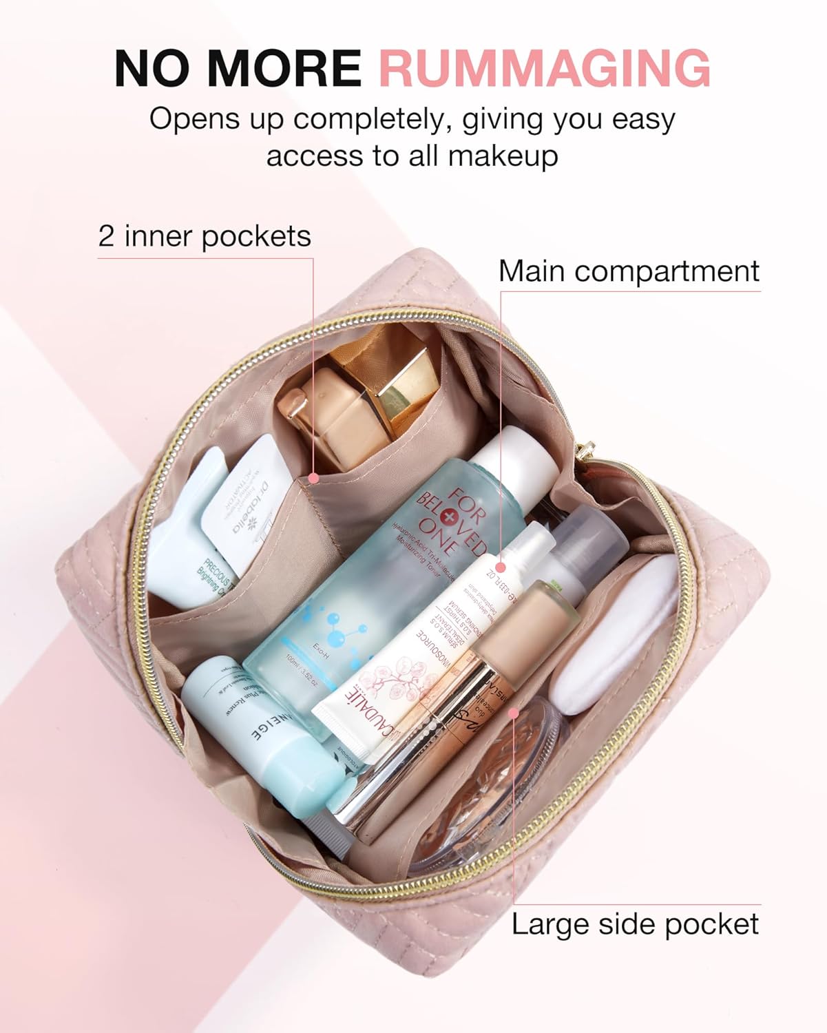 BAGSMART Small Makeup Bag, Travel Cosmetic Bag Make Up Pouch Small Travel Essentials for Women Dorm Room Essentials Pouch,Water-resistant Toiletry Bag,Makeup Organizer Bag, Pink