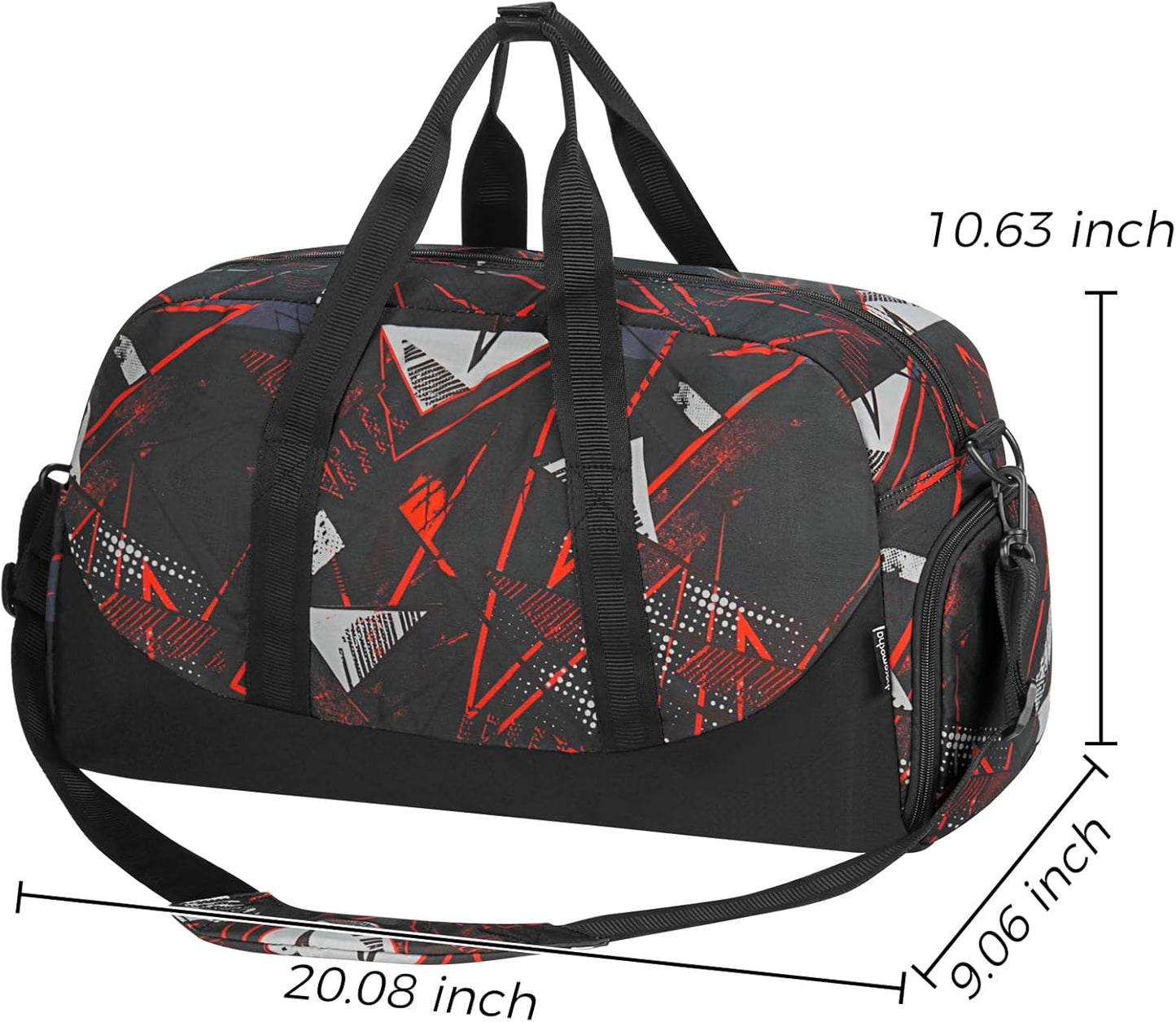 Choco Mocha Kids Duffle Bag for Boys & Toddlers - Travel, Overnight & Sleepover Bag - Black & Red