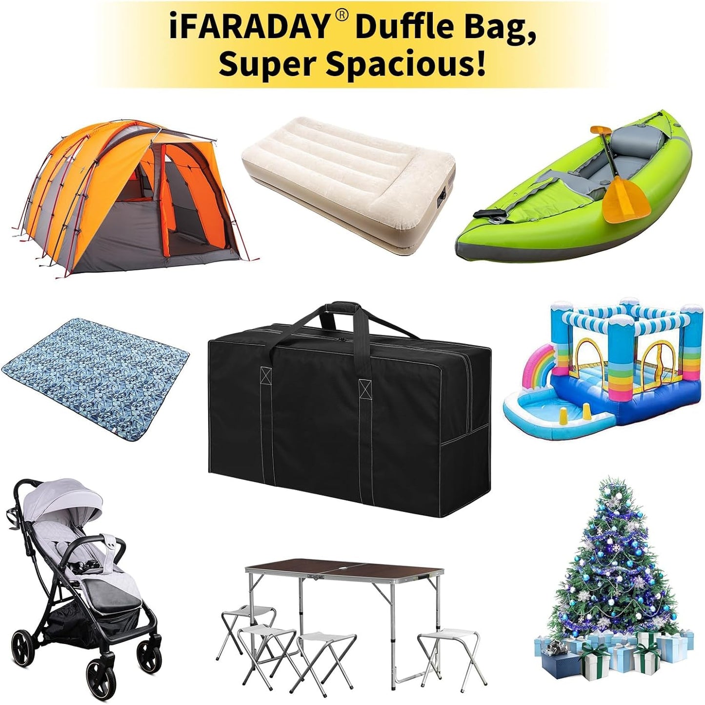 130L Extra Large Duffle Bag - 35 inch Heavy Duty & Water Resistant Duffel Bag Durable Luggage Storage Bag for Camping, Travel, Sports (Black)