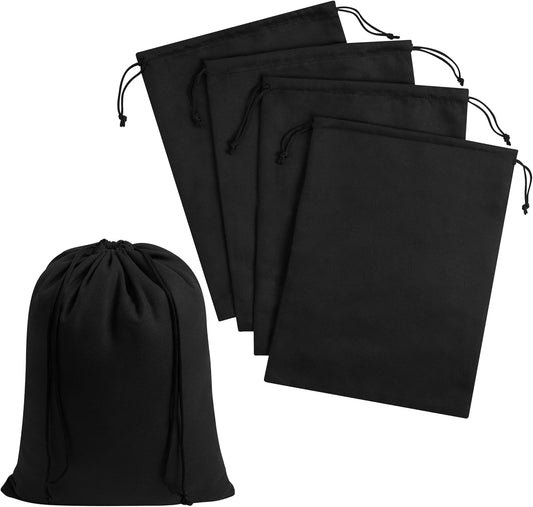 Premium Microfiber Drawstring Bags (Set of 5) – Multipurpose Travel Storage Pouches for Cords, Toiletries, Jewelry, Shoes – Durable Organizer with Strong Drawstring Closure (Black, 9 x 12 Inches)