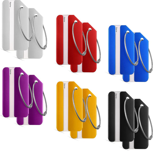 12 Pieces Luggage Tags Business Card Holder Aluminum Metal Travel ID Bag Tag for Suitcases Travel Luggage Baggage Identifier(Red, Silver, Black, Blue, Purple, Gold)