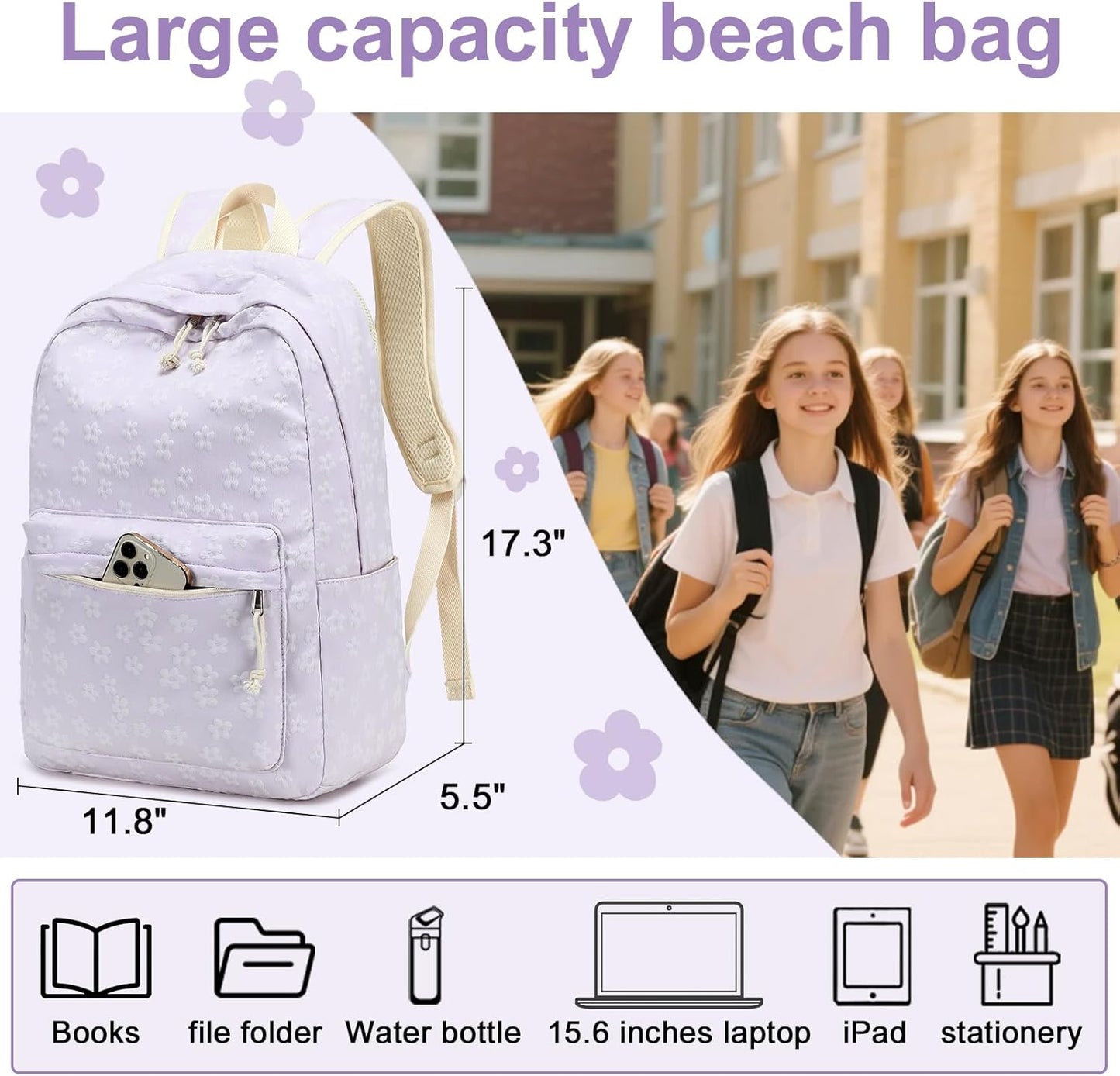 LEDAOU School Backpack Teen Girls Lightweight Bookbag Elementary Middle School Backpacks College Laptop Bag Travel Daypack