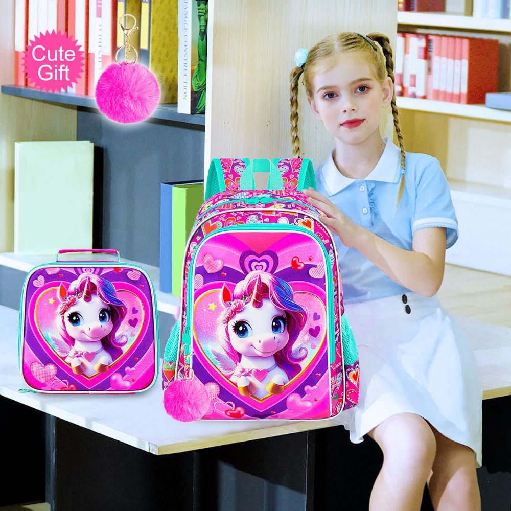 16" Backpack for Girls Boys 4-8, 3Pcs Kids Bookbag Set with Lunch Box, School Bag for Preschool Kindergarten