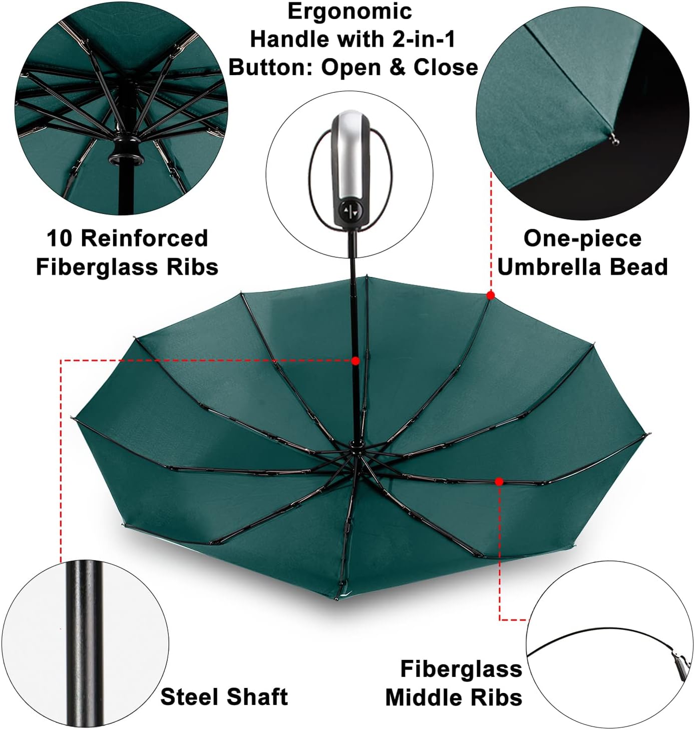 TradMall 2 Pack Travel Umbrella Windproof 46/56 Inches Large Canopy Reinforced Fiberglass Ribs Auto Open & Close