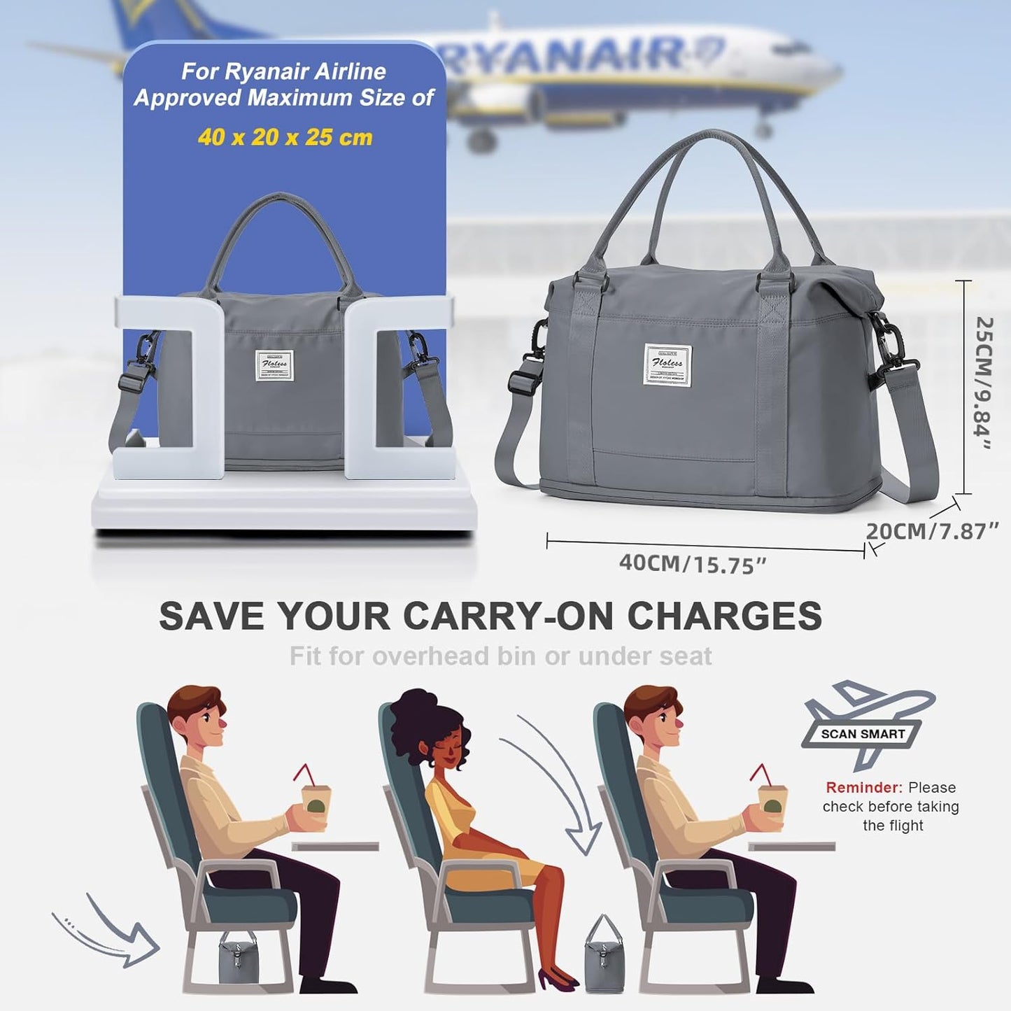 Travel Duffel Bag, Sports Tote Gym Bag, Shoulder Weekender Overnight Bag for Women