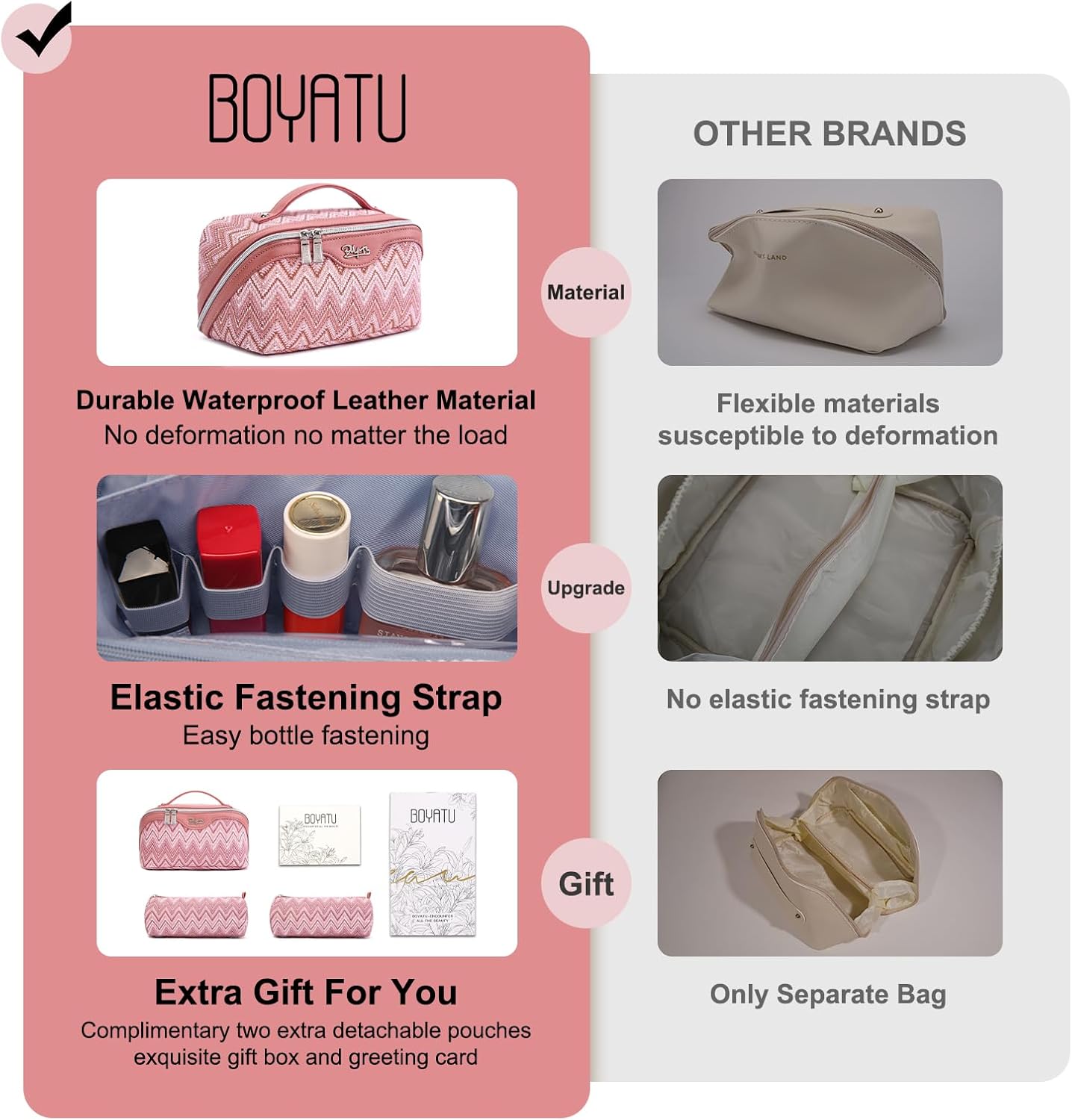 BOYATU Travel Makeup Bag for Women: Western Boho Make up Bag Set of 3 - Large Capacity Vegan Leather Cosmetic Bag - Waterproof Toiletry Bag with Compartments & Handle & Divider(J-5-Red)