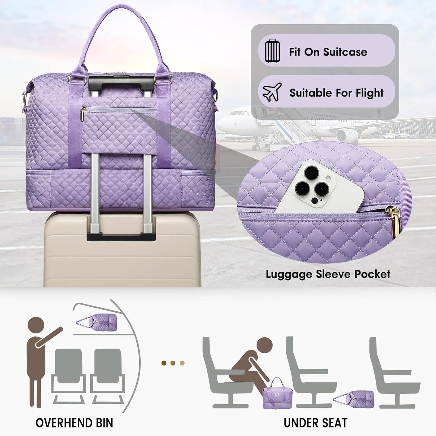 Women Weekender Travel Duffle Bag: Travel Duffel Overnight Bags with Shoe Compartment Large Carry on Tote Bag Toiletry Bag Weekend Yoga Gym Hospital Bags for Labor and Delivery with Wet Pocket Purple