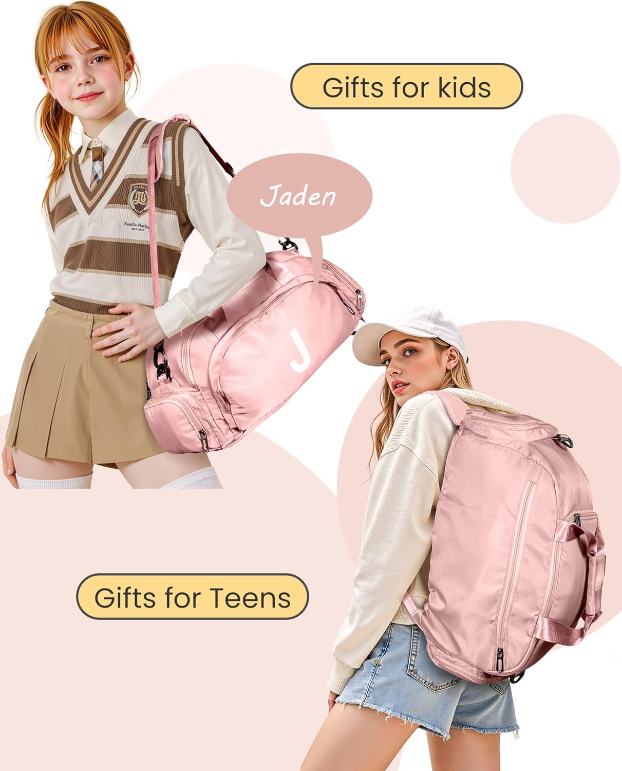 Gift for 3 4 5 6 7 8 9 10 11 12 13 Year Old Girls, Initial Gym Bags with Shoe Compartment, Dance Bag for Girls, Monogram Kid Overnight Bags, Travel Duffle Tote Gifts for Teenager (Letter S)