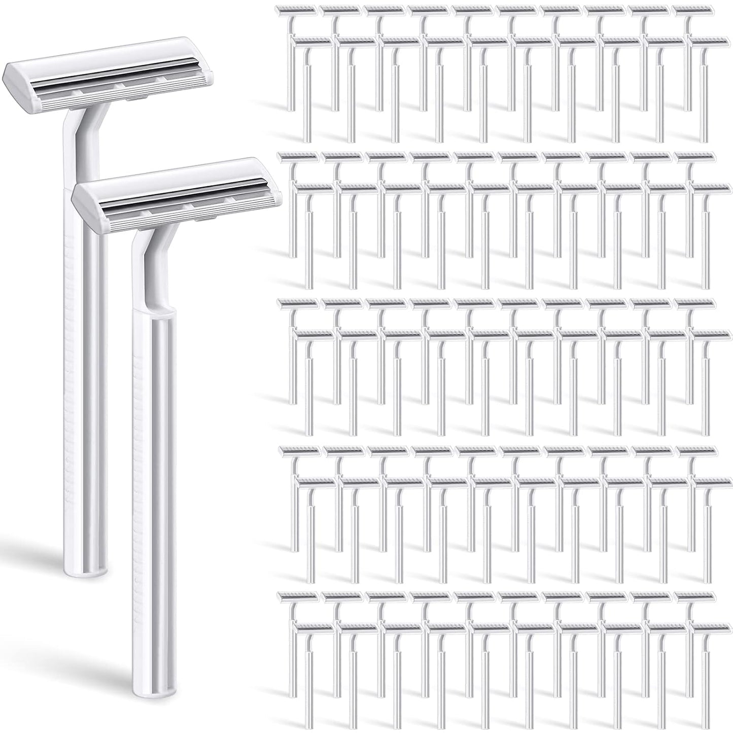 100 Pieces Disposable Razors Bulk for Women Individually Wrapped Twin Blades Shaving Razor Women Razors for Shaving Safety Hotel Guest House Travel Home Use Portable, White