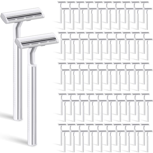 100 Pieces Disposable Razors Bulk for Women Individually Wrapped Twin Blades Shaving Razor Women Razors for Shaving Safety Hotel Guest House Travel Home Use Portable, White