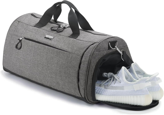 TOPDesign Gym Bag for Women & Men, Unisex Duffel Bag with Shoe Compartment & Wet Pocket for Travel Sports Gym (M Textured Grey)