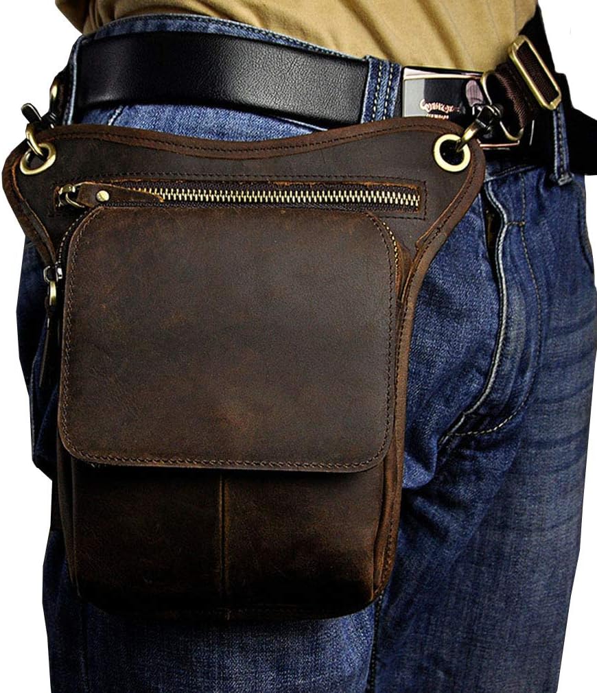 Leather Waist Pack Drop Leg Bag for Men Women Belt Bumbag Multi-Purpose Motorcycle Bike Outdoor Sports Tactical Cycling Riding Hiking Camping Pouch
