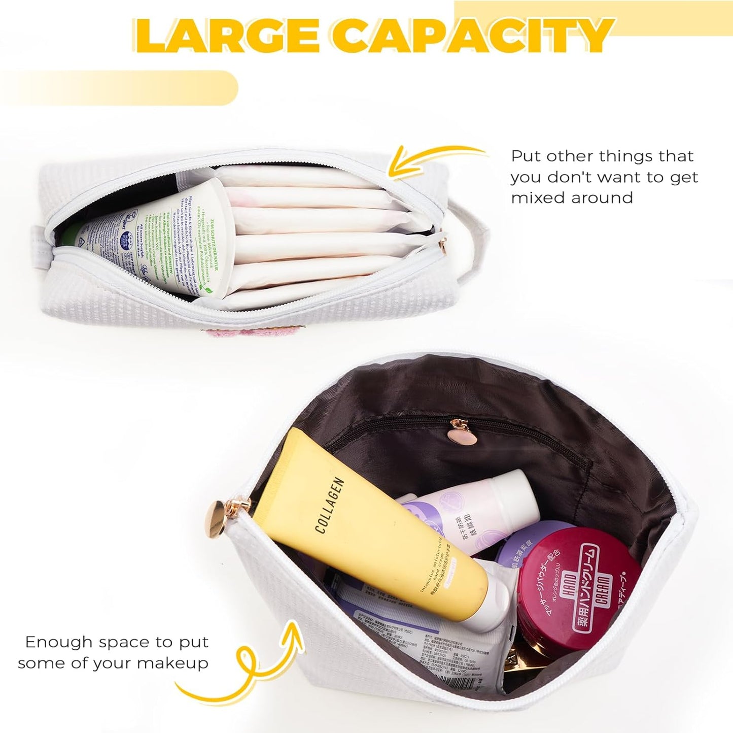 Bridesmaid Gifts Wedding Day - Bridal Shower Gifts,Maid of Honor Gifts,Initials Makeup Bag Set Cosmetic Bag - White,B