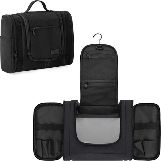 Pearl Angeli Hanging Toiletry Bag for Women, Large Makeup Cosmetic Bag, Water Resistant Toiletries Travel Essentials Organizer, Full-size Container, Black