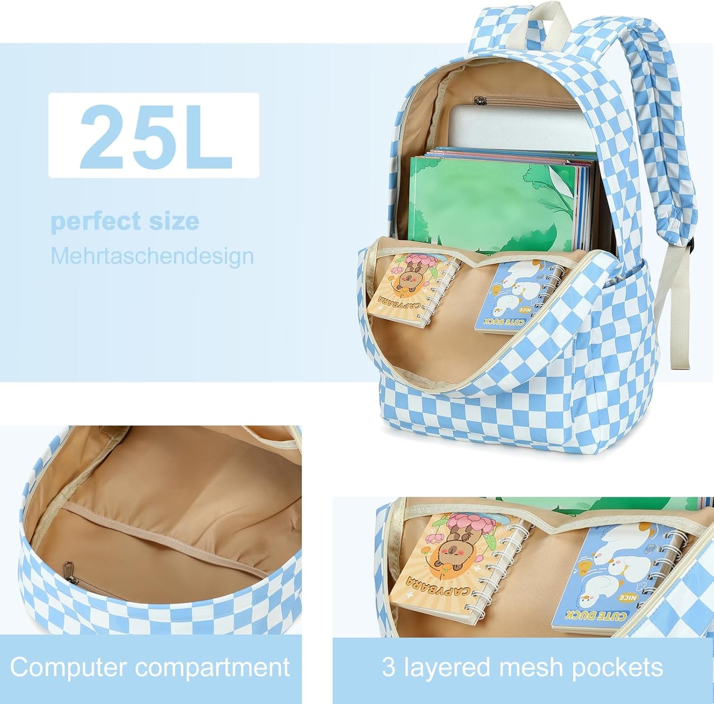 LEDAOU Backpack for Girls School Bag Kids Bookbag Teen Backpack Set Daypack with Lunch Bag and Pencil Case