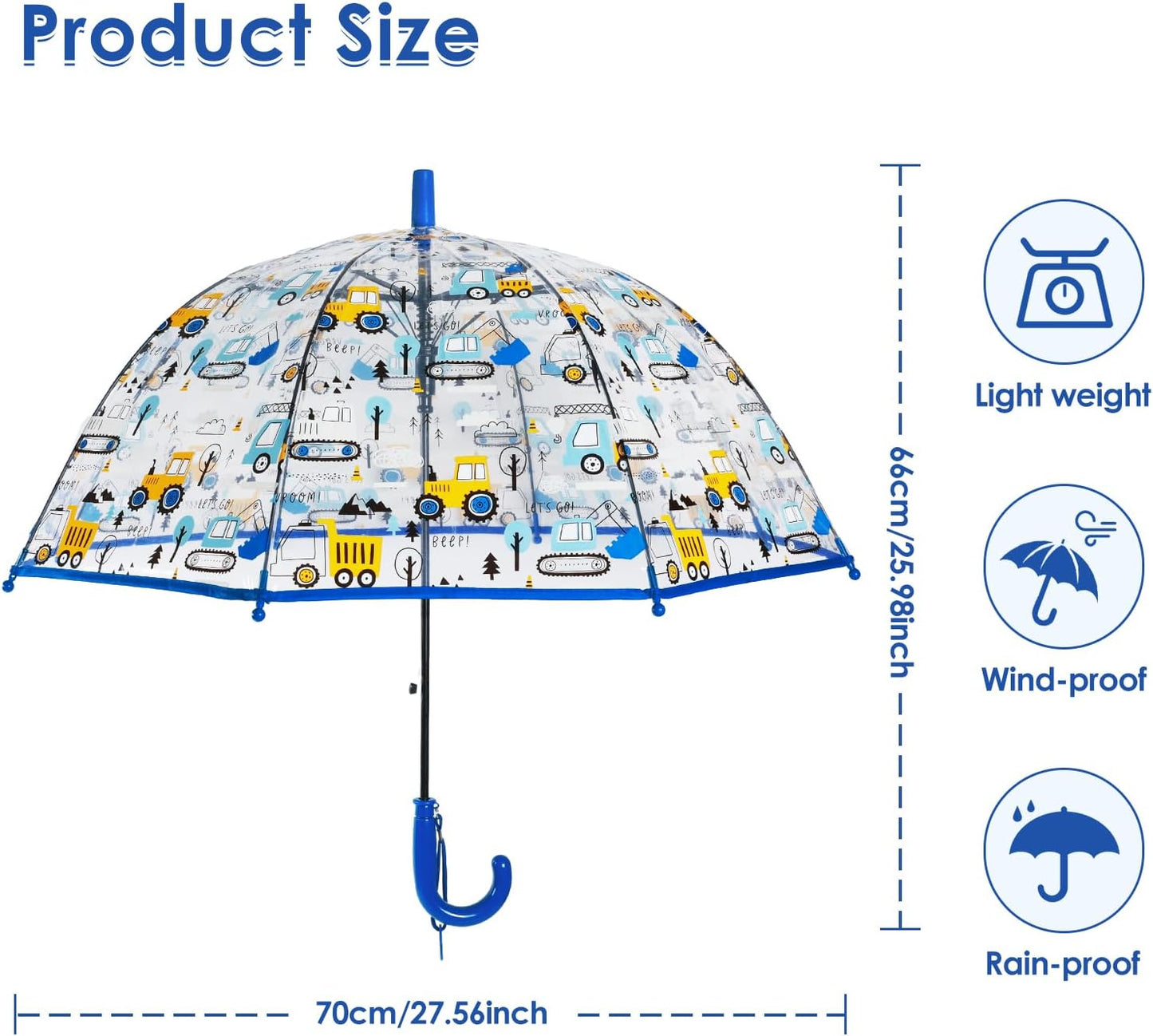 Kids Umbrella Clear Bubble Umbrellas for Rain,Transparent Dome Safety Windproof Umbrella with Easy-Grip Hook Handle for Toddler Girls and Boys