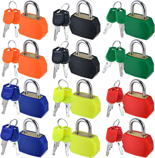 12 PCS Suitcase Locks with Keys,Small Luggage Padlocks Metal Padlock with Key,Multicolor Lock Luggage Locks Mini Keyed Padlock for Backpack Boxes Laptop Bag School Gym Locker,28 mm,6 Colors
