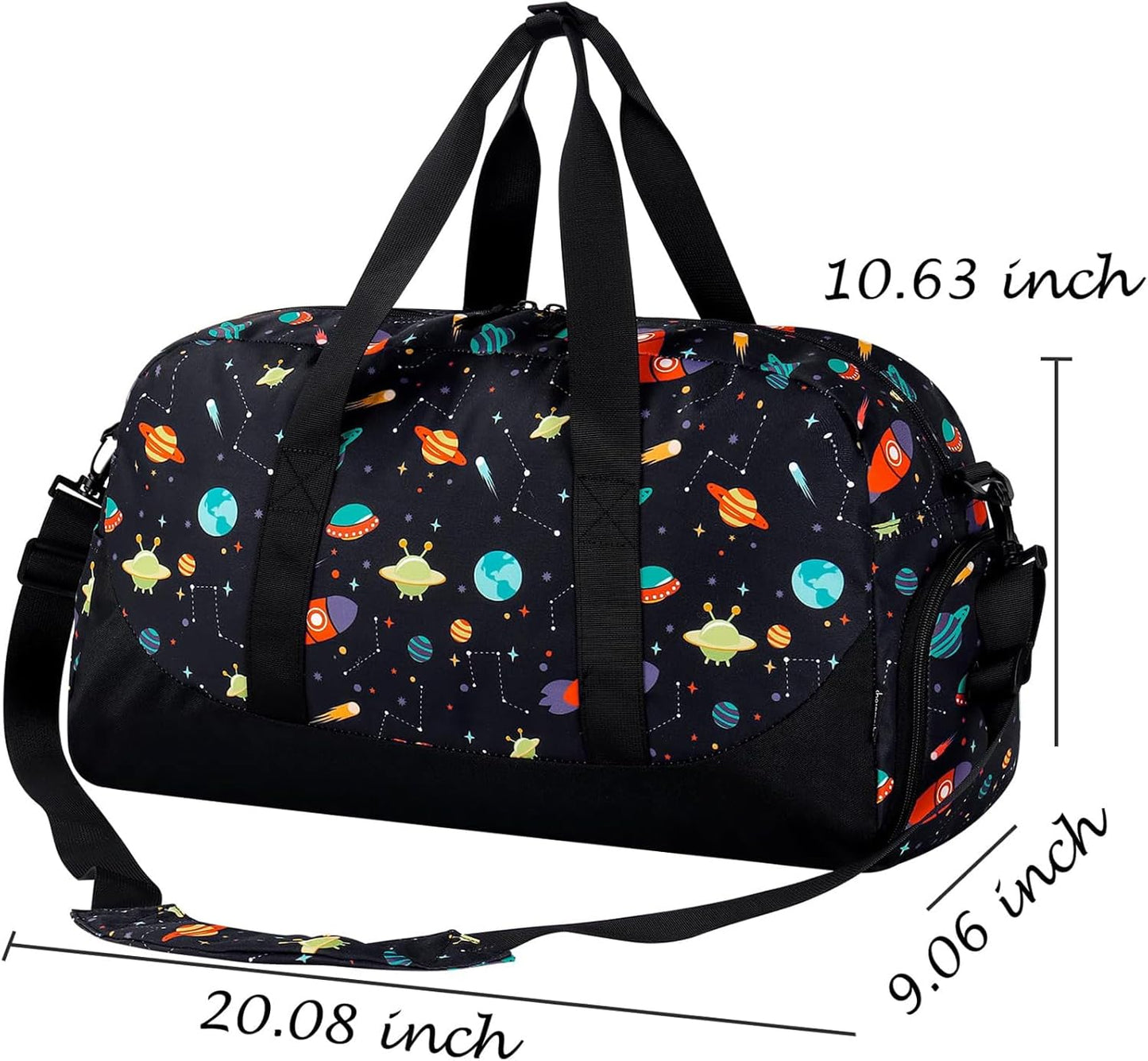 Choco Mocha Kids Duffle Bag - Boys Space Duffle Bag for Toddler Travel & Overnight - Black