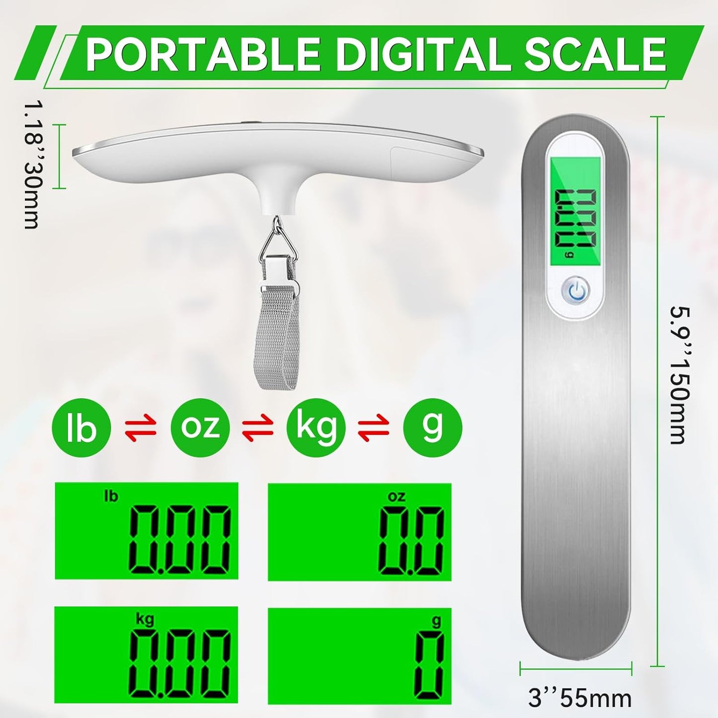 110 lbs Luggage Weight Scale Digital High Precision Scale Portable Handheld Scale with g/oz/kg/lb Travel Accessories Scale Luggage Scale Cover Backlit LCD Display