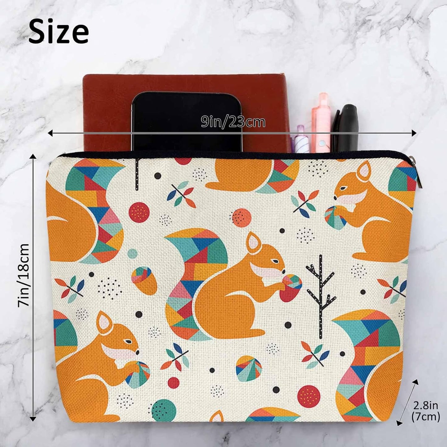 Squirrel Makeup Bag For Women, Adorable Cosmetic Bag Makeup Bags, Geometric Squirrel Pine Cones Cute Zipper Bag Travel Bags Toiletry Organizers Pouch Bags Washing Bags For Gym Bathroom