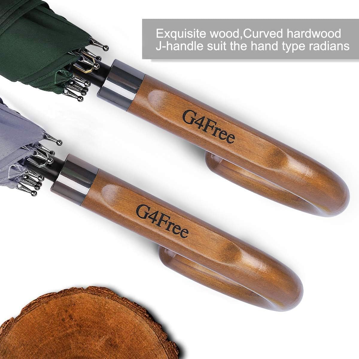 G4Free 52/62inch Wooden J Handle Golf Umbrella Windproof UV Protection Classic Stick Wedding Cane Umbrellas, Auto Open Cane Hook Handle