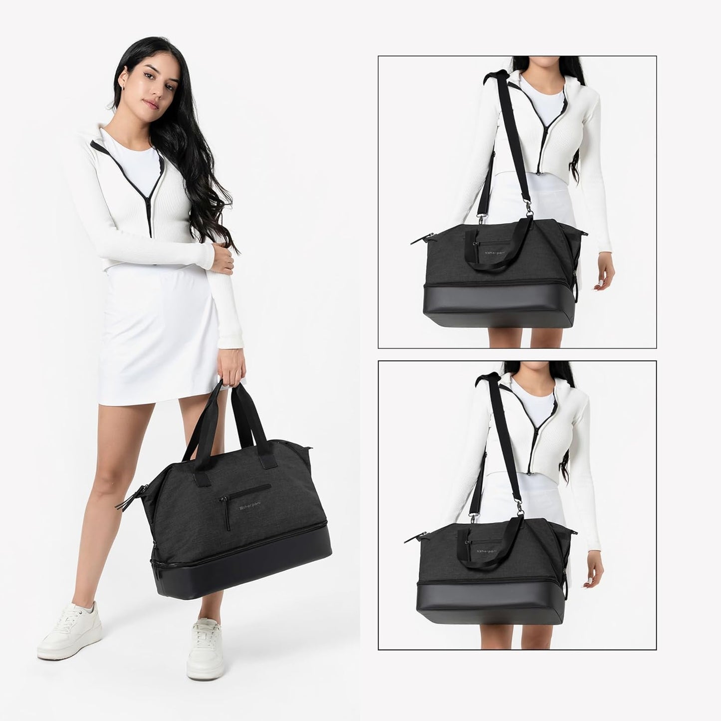 Sherpani Boston, Anti-Theft Weekender Bags,Travel Duffel Bag for Women, Carry On Tote Bag with Removable Shoe Bottom Compartment, Metal Hardware