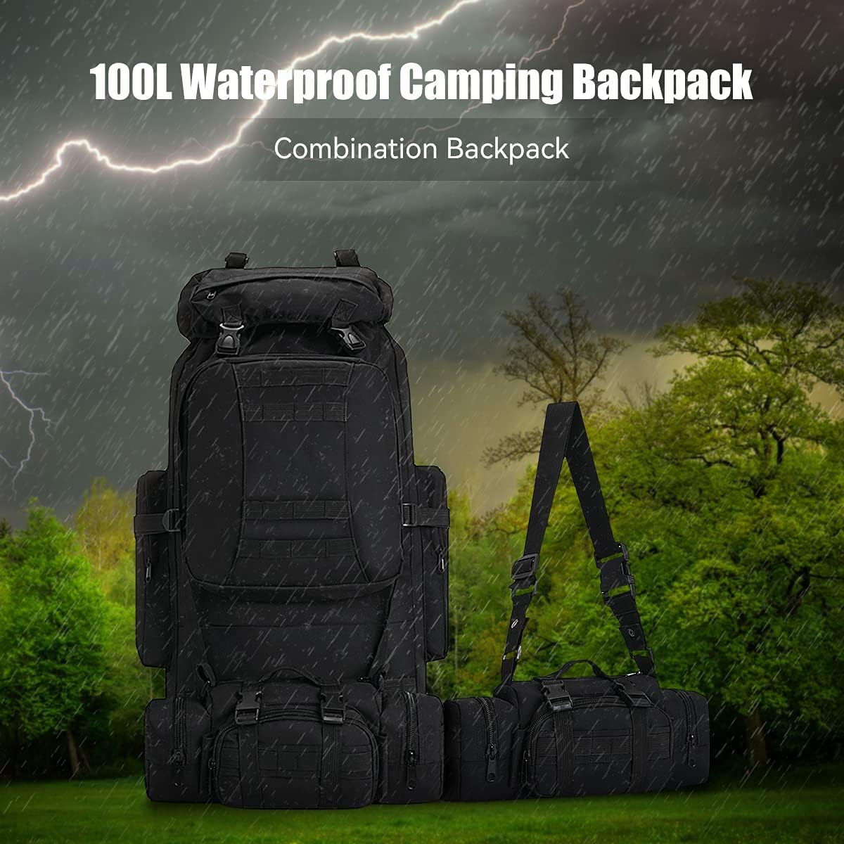 100L Camping Hiking Backpack,Molle military Tactical rucksack backpack,Waterproof Lightweight Hiking Backpack (Black)