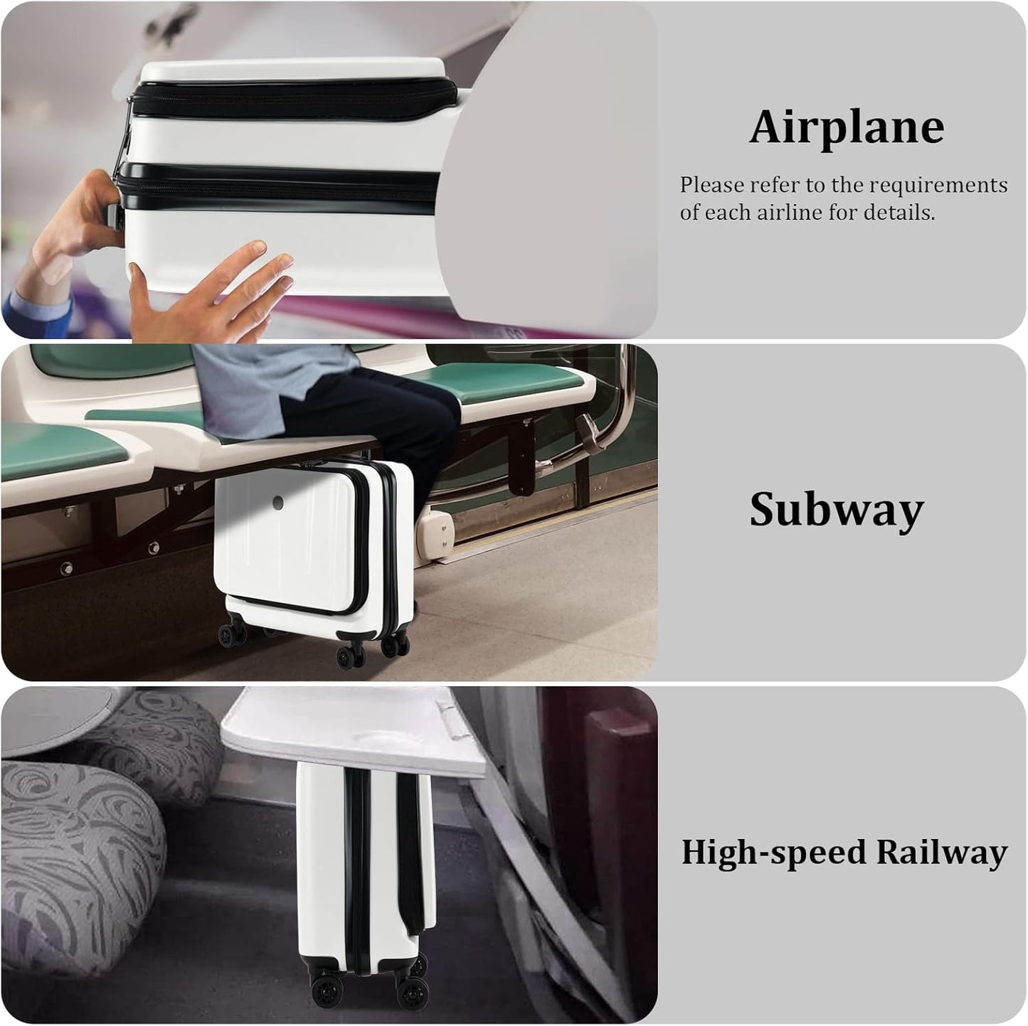 16 Inch Carry On Luggage with 2 Compartments for 14” & 15” Laptop, 16.14*8*17.12” Rolling Briefcase, Lightweight Hardshell ABS+PC Suitcase with Spinner Silent Wheels, for Business Trip, Milky White