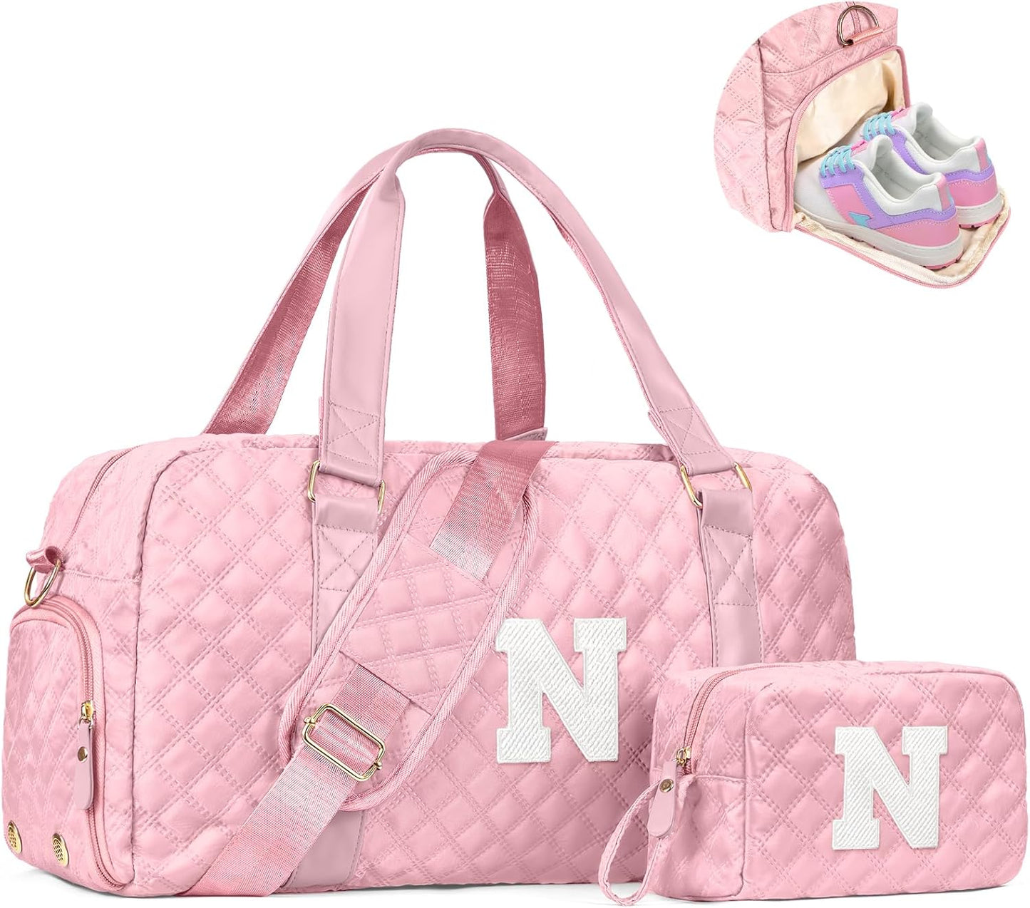 Initial Travel Duffle Bag Women Girls Gift: Personalized Weekender bags, Dance Cheer bag Sports for Girl, Kid Gymnastics Bags, Birthday Gifts for Women Girls Kids Teens Mom Teacher
