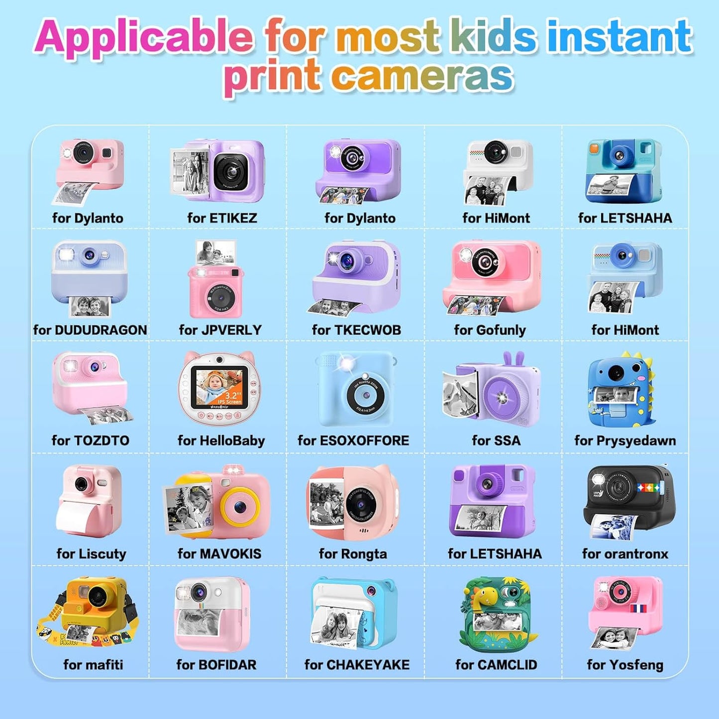 18 Rolls Kids Camera Paper Roll Refill Compatible with Most Instant Print Cameras for Kids BPA Free（2.24"x0.98" ）