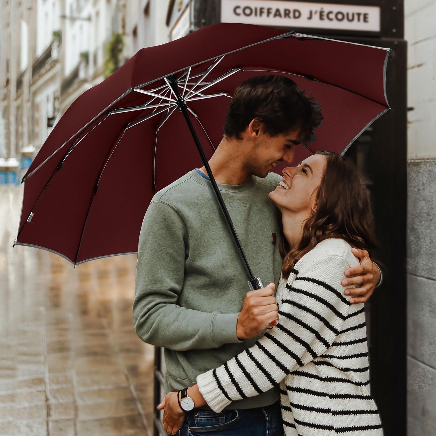 Lejorain Golf Large Inverted Umbrella - Black Big Windproof Heavy Duty Upside Down 46/50/54 Inch Compact Reverse Car Automatic Folding Reflective Umbrella