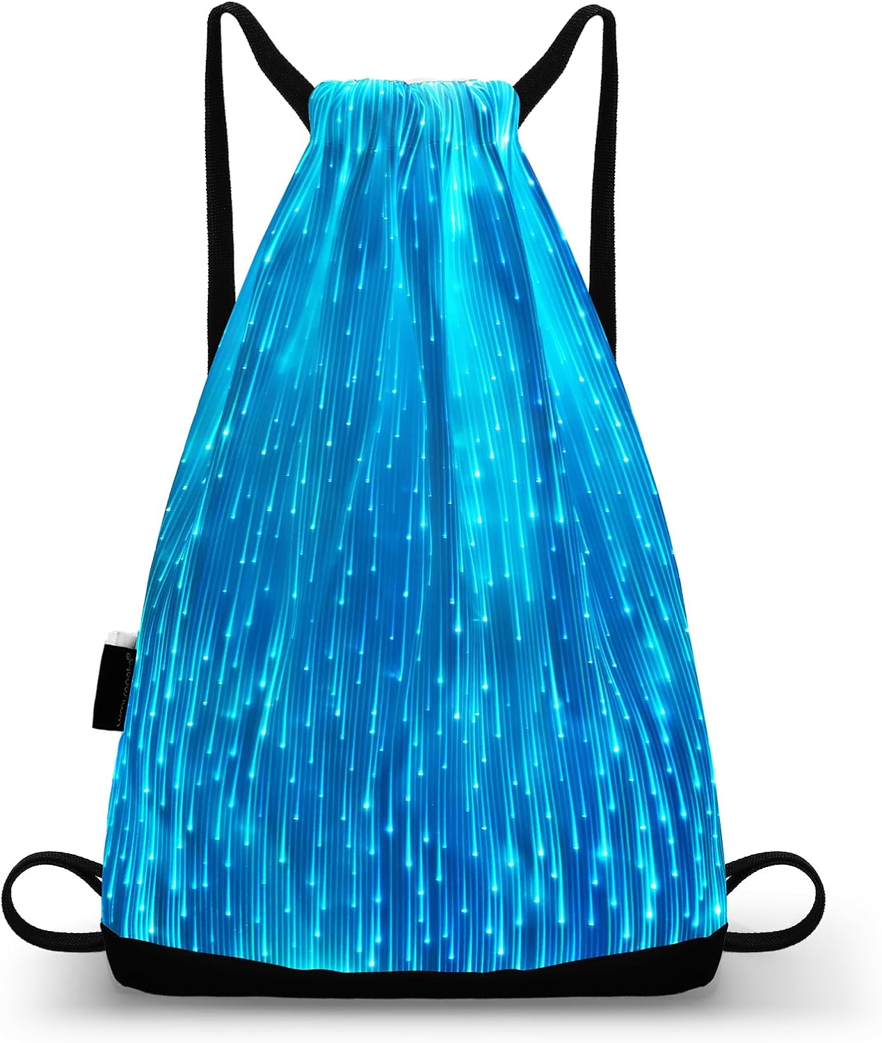 LED Backpack Drawstring Bag Gym Bags Light up Purse 7 Colors Rave Gear Rucksack for Bike Hiking festival carnival (White)