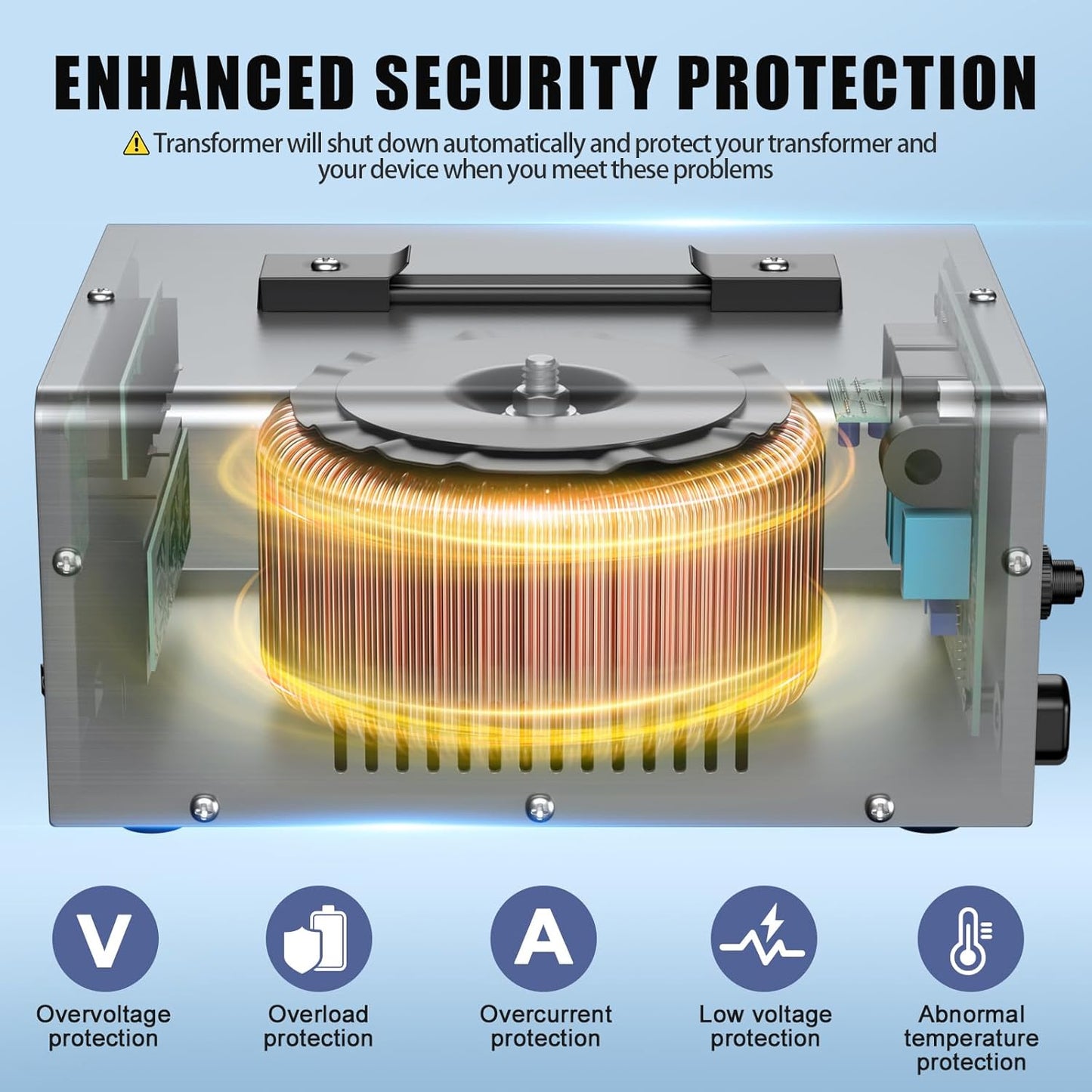 10000W Voltage Converter Auto Transformer,110/120/220/240V Heavy Duty Step Up/Down Power Converter Transformer with 3 US Outlets,3 Universal Outlets, LCD Display,Resettable Circuit Breaker Protection