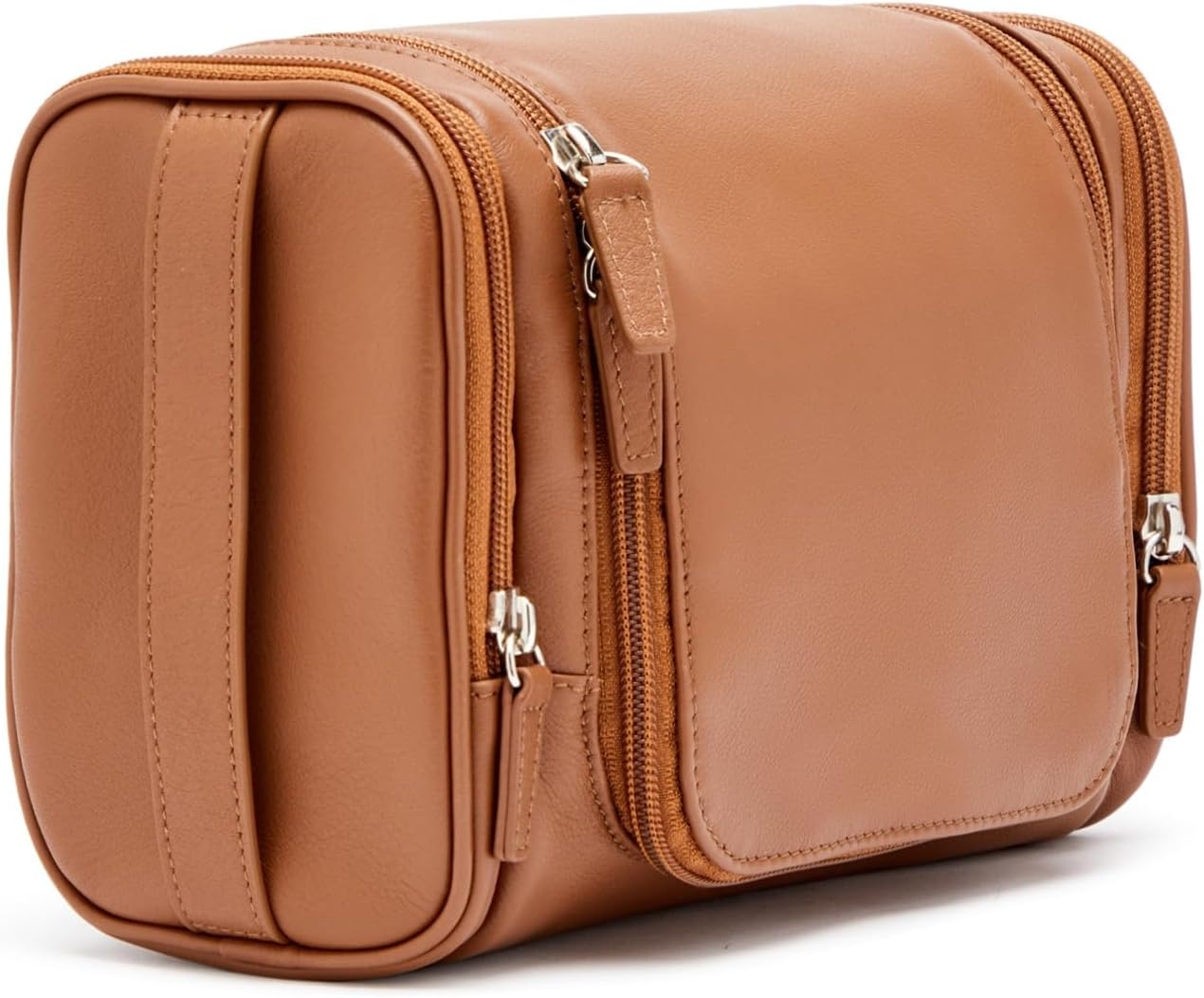 Leatherology Cognac Small Hanging Toiletry Kit – Compact Leather Travel Organizer with Interior Zip Pockets, Mesh Pouches & Hanger | Full-Grain Leather Toiletry Bag for Men & Women