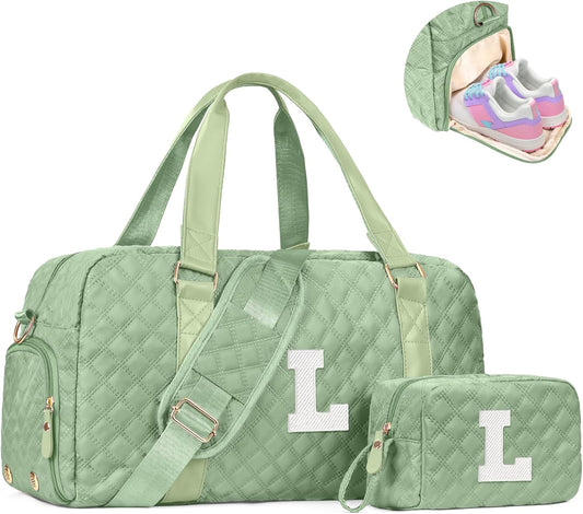 Monogram Duffle Bag Women Girls Gift: Initial Overnight bags, Dance Cheer bag Sports for Girl, Kid Gymnastics Bags, Birthday Gifts for Women Girls Kids Teens Mom Teacher
