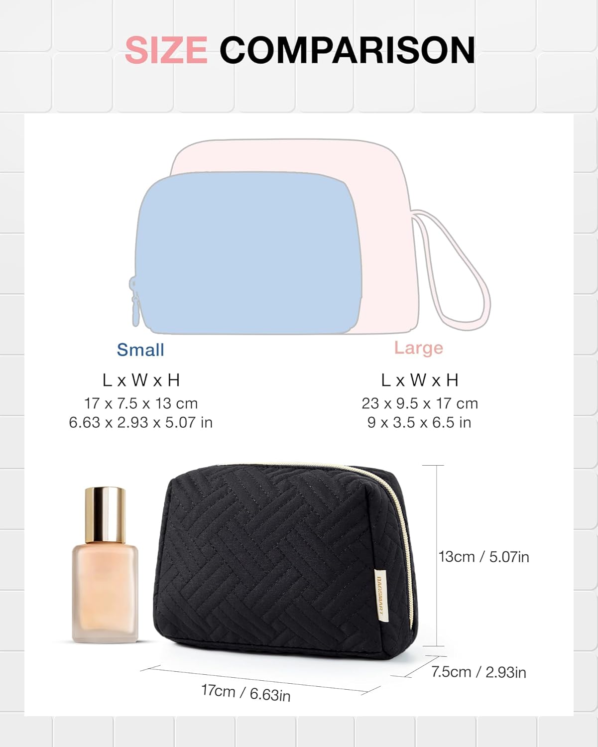 BAGSMART Small Makeup Bag, Travel Cosmetic Bag Make Up Pouch Small Travel Zipper Pouch,Water-resistant Toiletry Bag,Makeup Organizer Bag for Women, Black