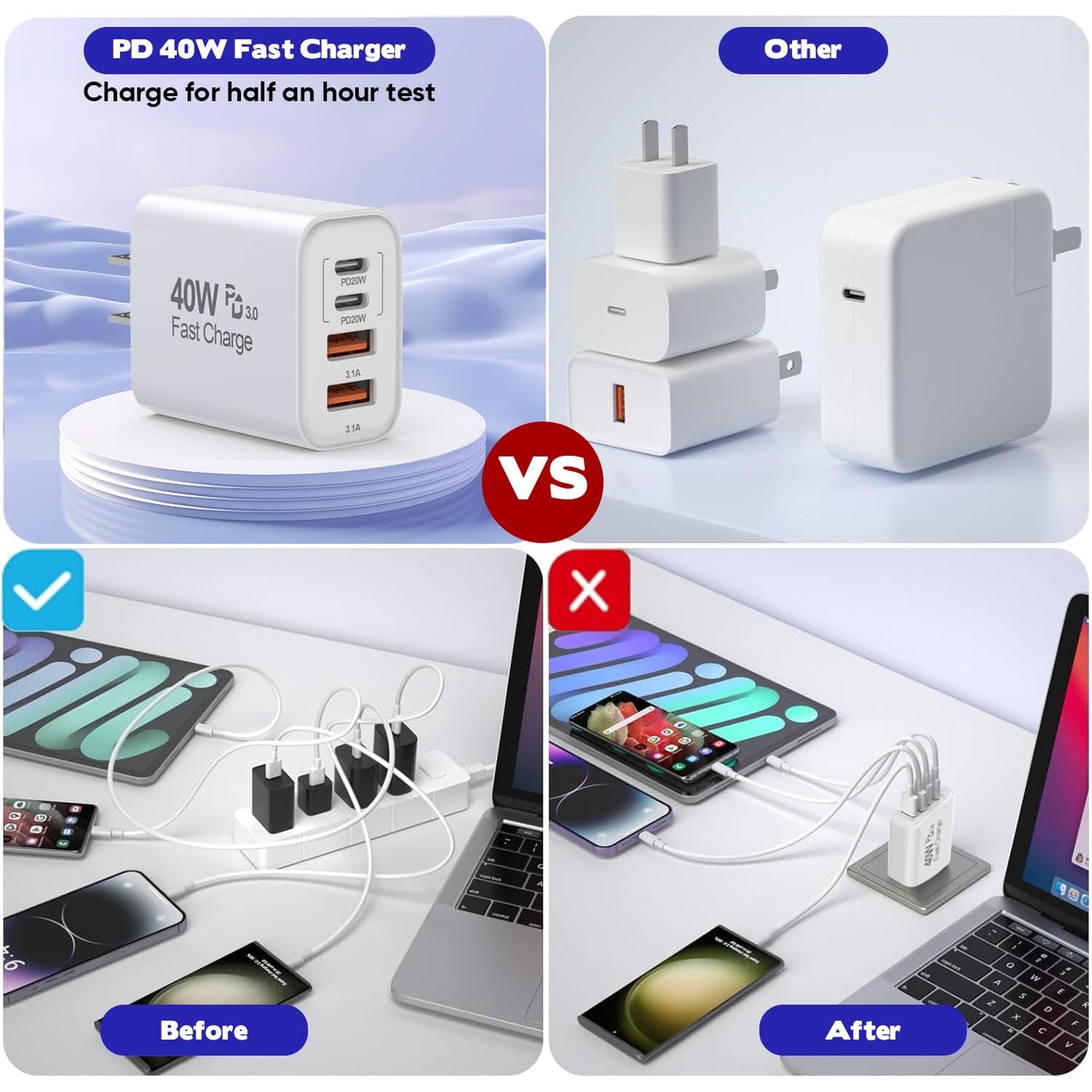 10FT iPhone 17 16 15 Pro Charger,2Pack 10Foot USB C to C Woven Cable Cord 40W USB C Apple Charger 4 Port PD&AC Charge Block Fast Charging for iPhone 17 Air/17 16 15 Pro Max/16e/16 Plus/15/15 Pro/iPad