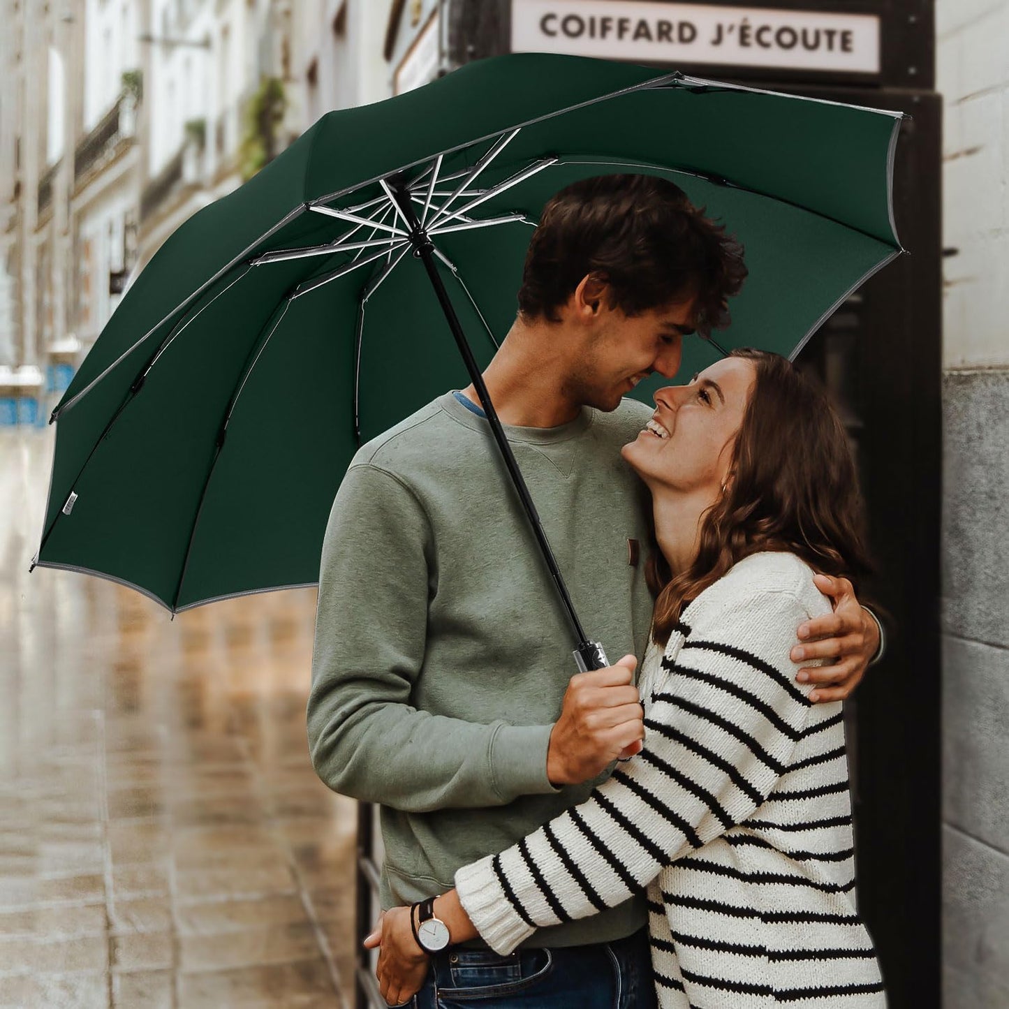 Lejorain Golf Large Inverted Umbrella - Black Big Windproof Heavy Duty Upside Down 46/50/54 Inch Compact Reverse Car Automatic Folding Reflective Umbrella