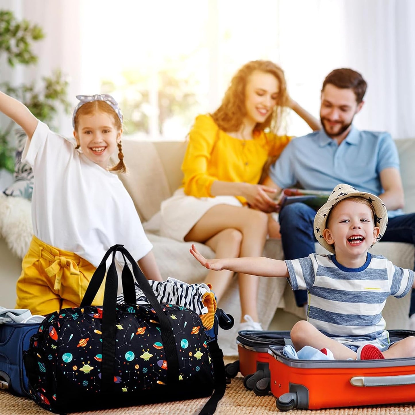 Choco Mocha Kids Duffle Bag - Boys Space Duffle Bag for Toddler Travel & Overnight - Black