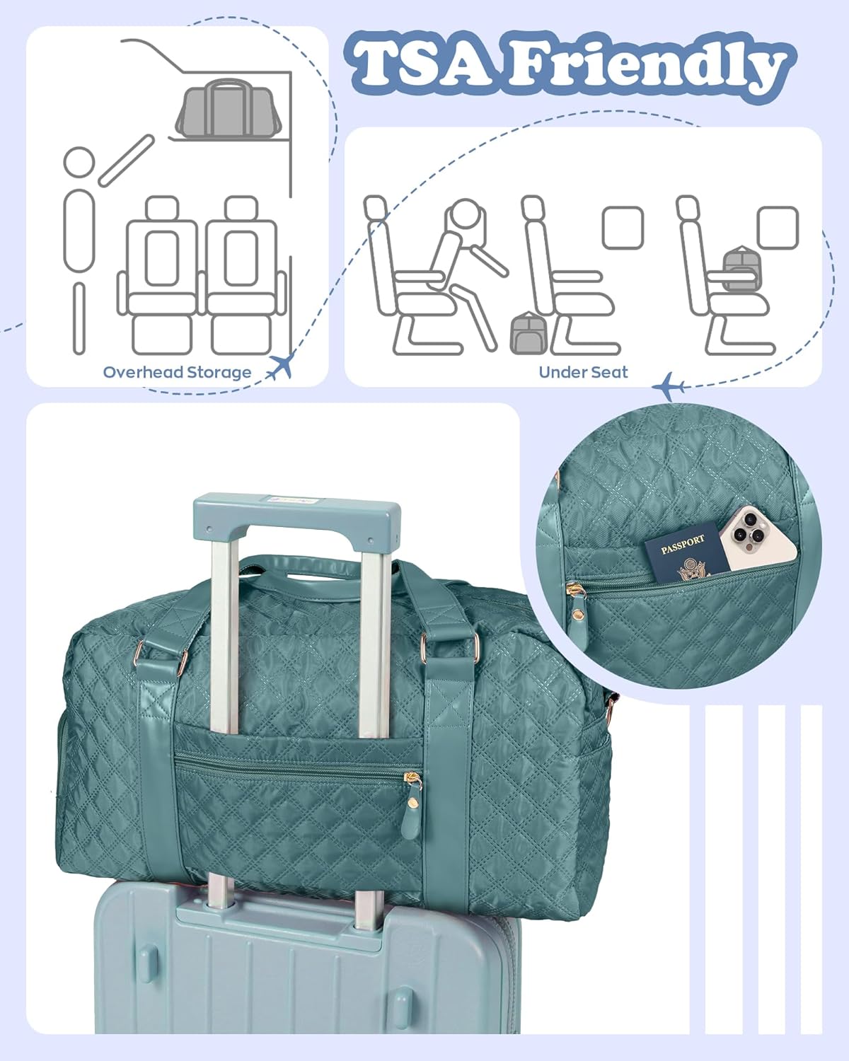 Initial Duffle Bag for Travel Women Girls Gift: Personalized Weekender bags, Dance Cheer bag Sports for Girl, Kid Gymnastics Bags, Birthday Gifts for Women Girls Kids Teens Mom Teacher