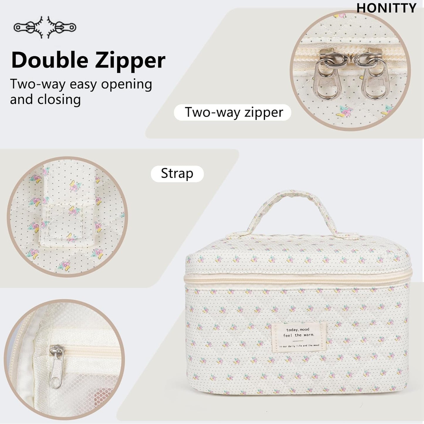 Makeup Bag,Quilted Cosmetic Bags,Large Floral Make Up Organize bag,Makeup Bag Set for Women,Flower Travel Toiletry Bag