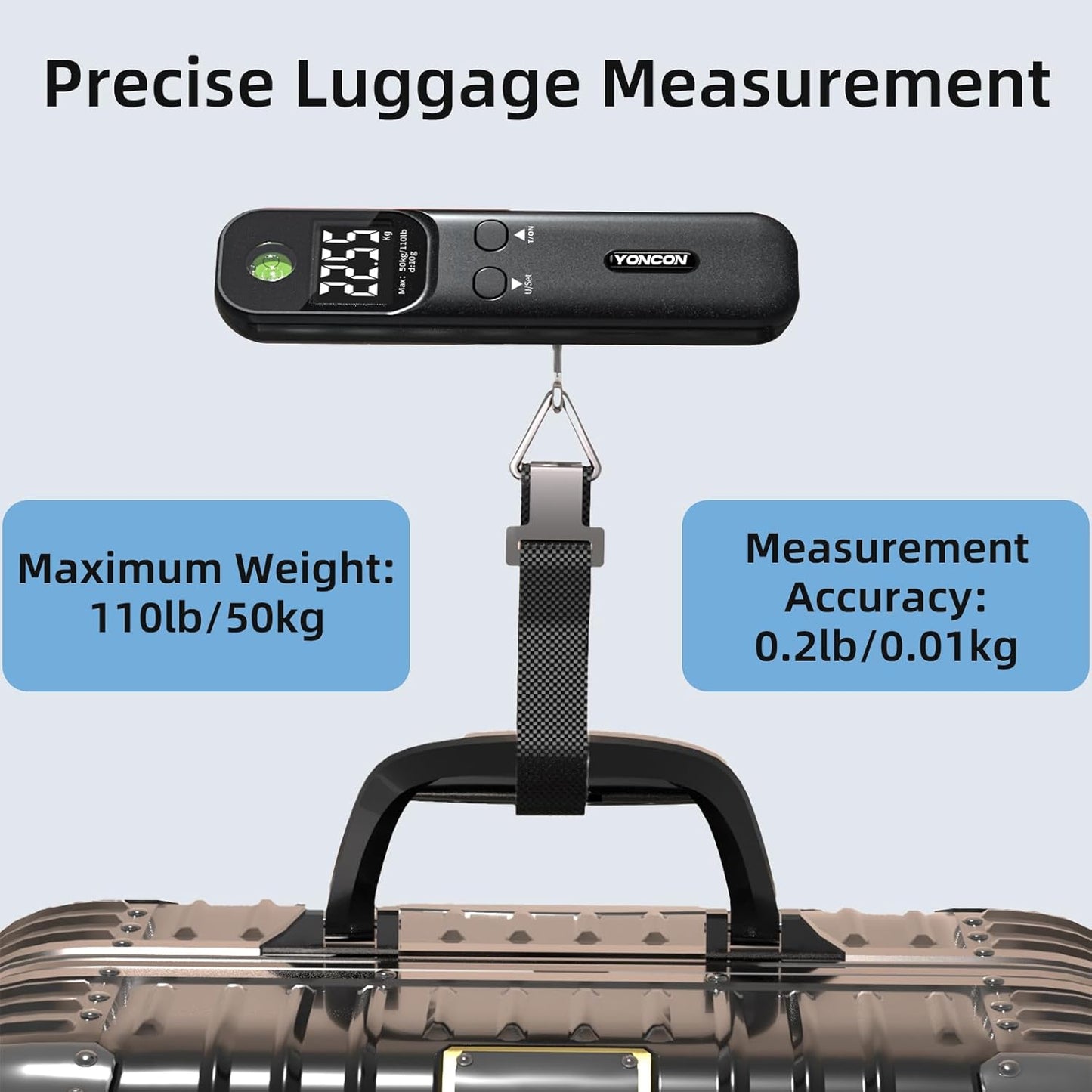 Luggage Scale - 110lb Digital Suitcase Weight Scale with LCD Display, 3 Units (lb/kg/oz) and Tare Function, Portable Travel Essentials for Backpacks, Packages and Outdoor Gear (Black)