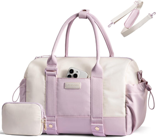 LOVEVOOK Small Gym Bag for Women with Yoga mat Holder, Mini Duffle Bag for Travel with Wet Pocket, Overnight Personal Item Bags, Lightweight Carry on Weekender Duffel for Workout, Dance, Ballet