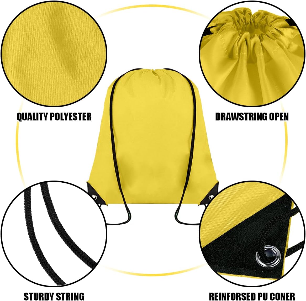 100 Pieces Drawstring Backpack Bulk Cinch Sackpack Ployster Drawstring Bags for Gym Party Trip(Yellow)